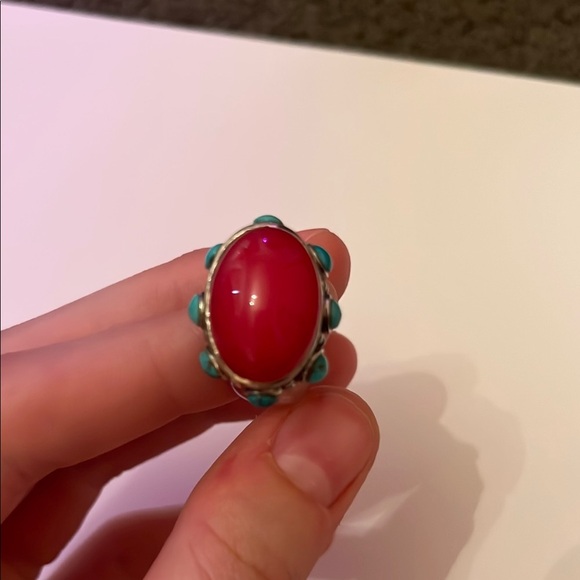 Vintage Pink Rubellite Tourmaline and Turquoise Sterling...
